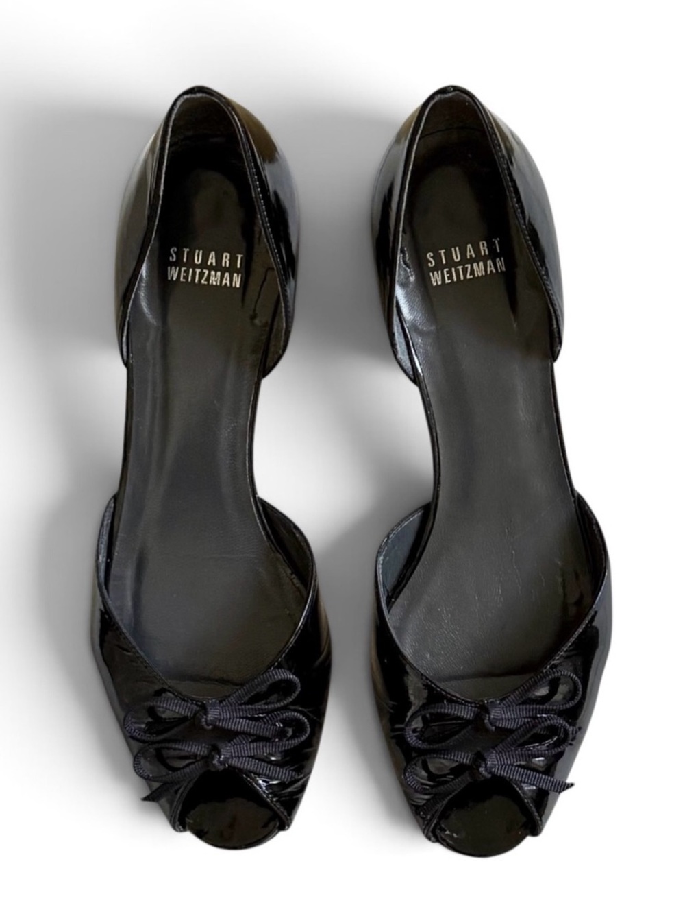 Stuart Weitzman Black Soft Patent Leather Peep-Toe Part Two Kitten Heels Size 8